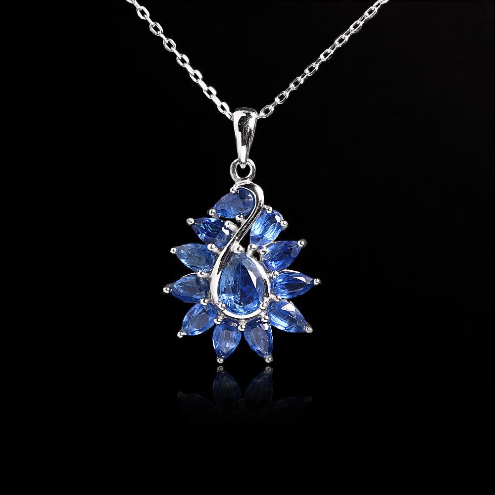 Gorgeous Luxury Natural Kyanite 4.25ct Pendant 925 Sterling Silver Necklace Fine Jewelry for Women Anniversary and Banquet Gifts