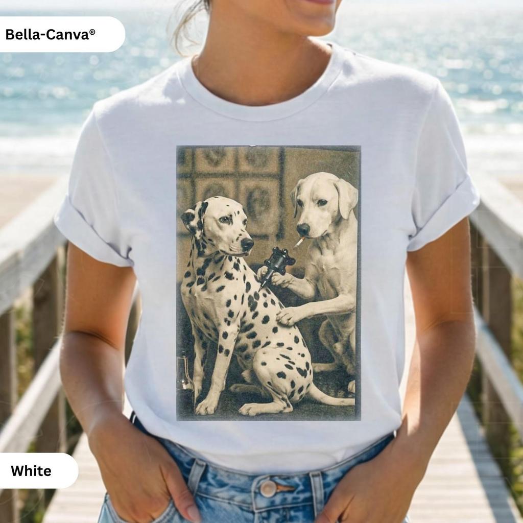 T-shirt Comfort Colors Cane Dalmata, Maglietta Grafica Retro Artista del Tatuaggio