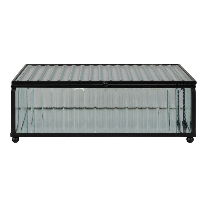 Rectangular Black Box with Glass and Metal Lid 20 X 13 X 7 Cm