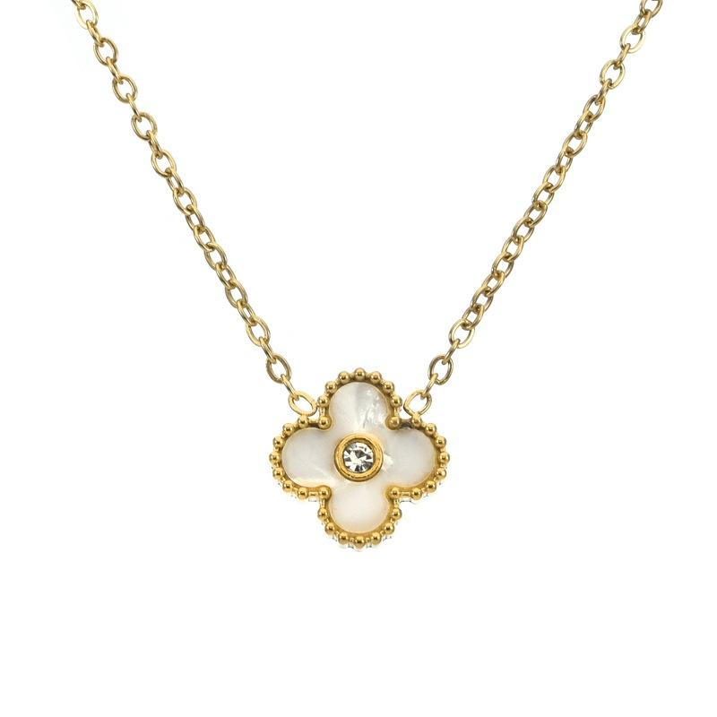 Halskette mit vierblättrigem Kleeblatt und eingelegtem Strasssteinen, luxuriöse Schlüsselbeinkette, hochwertige Damenhalsketten