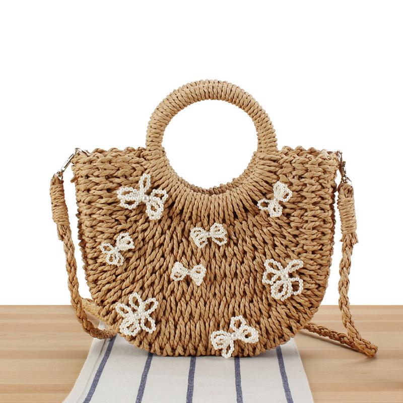 

Минималистичный стиль, трендовая в Instagram пляжная сумка в форме полумесяца из бумажной веревки, плетеная вручную - ремесленный тканый дизайн для отпуска и женской моды