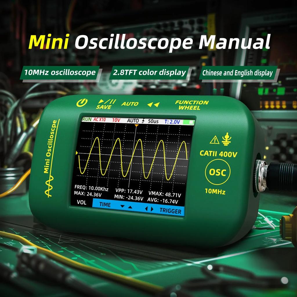 BSIDE OT2 Mini Digital Oscilloscope New Model 10MHZ Sampling 48MS/s Speed Large Screen PC Waveform Data Storage  Auto Tester