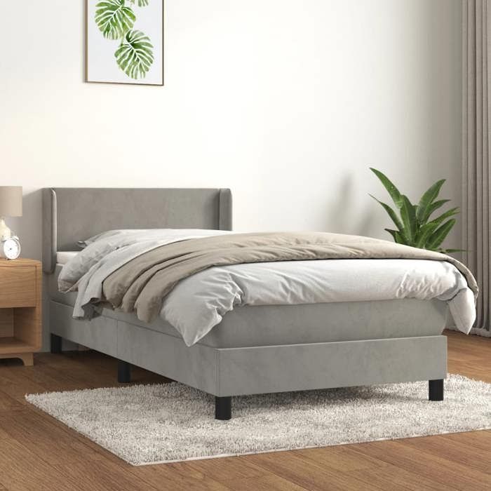 VidaXL Lit à sommier tapissier et matelas Gris clair 80x200 cm Velours - Modèle 3130805