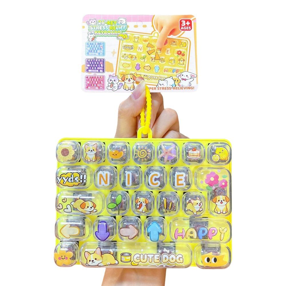 Cartoon 26 Keys Keyboard Keychain Pressable Keys Stress Relief Fidget Toy Travel Use