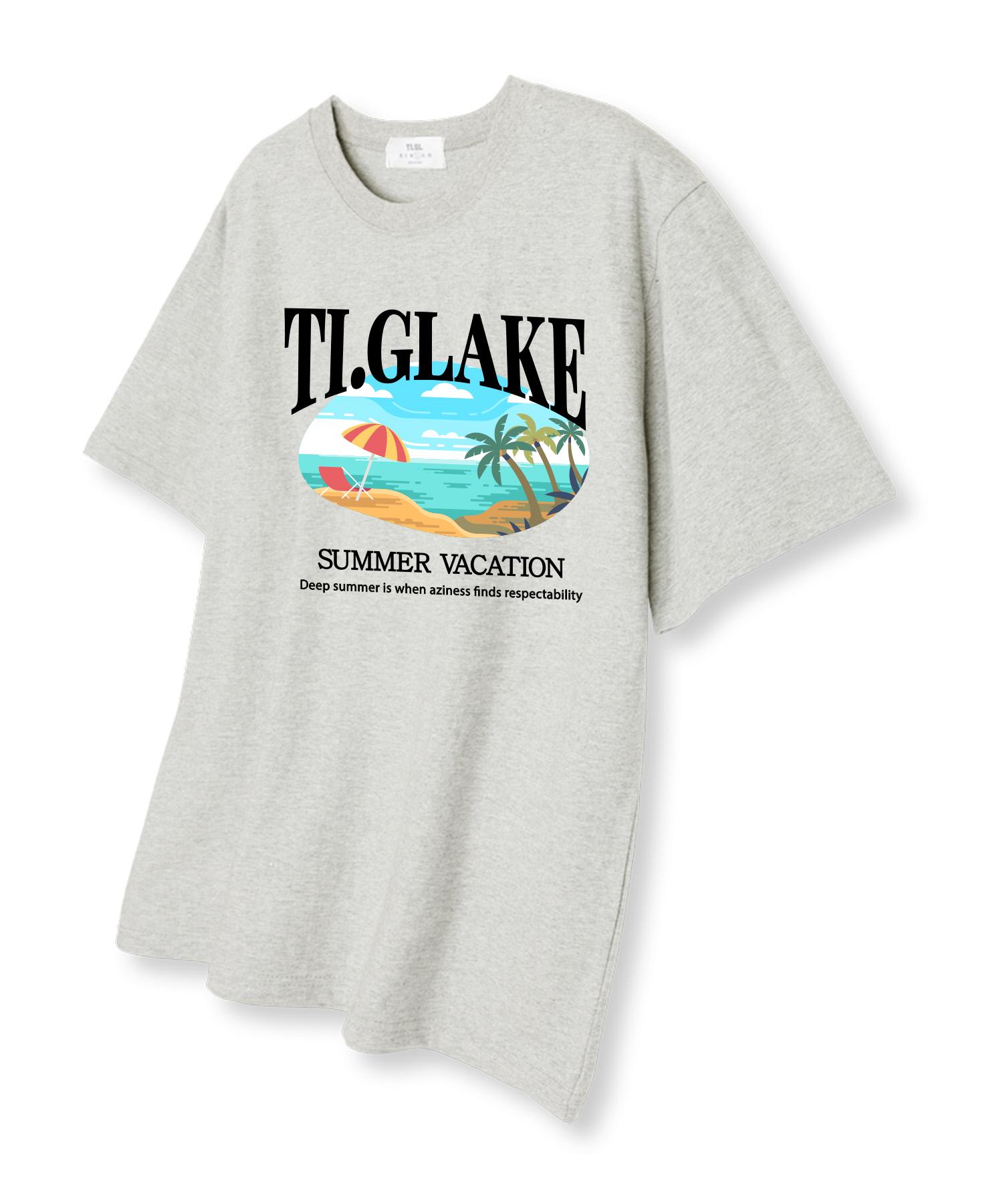 Tee Glake Parasol Beach Oversized Short Sleeve T-Shirt Oatmeal L