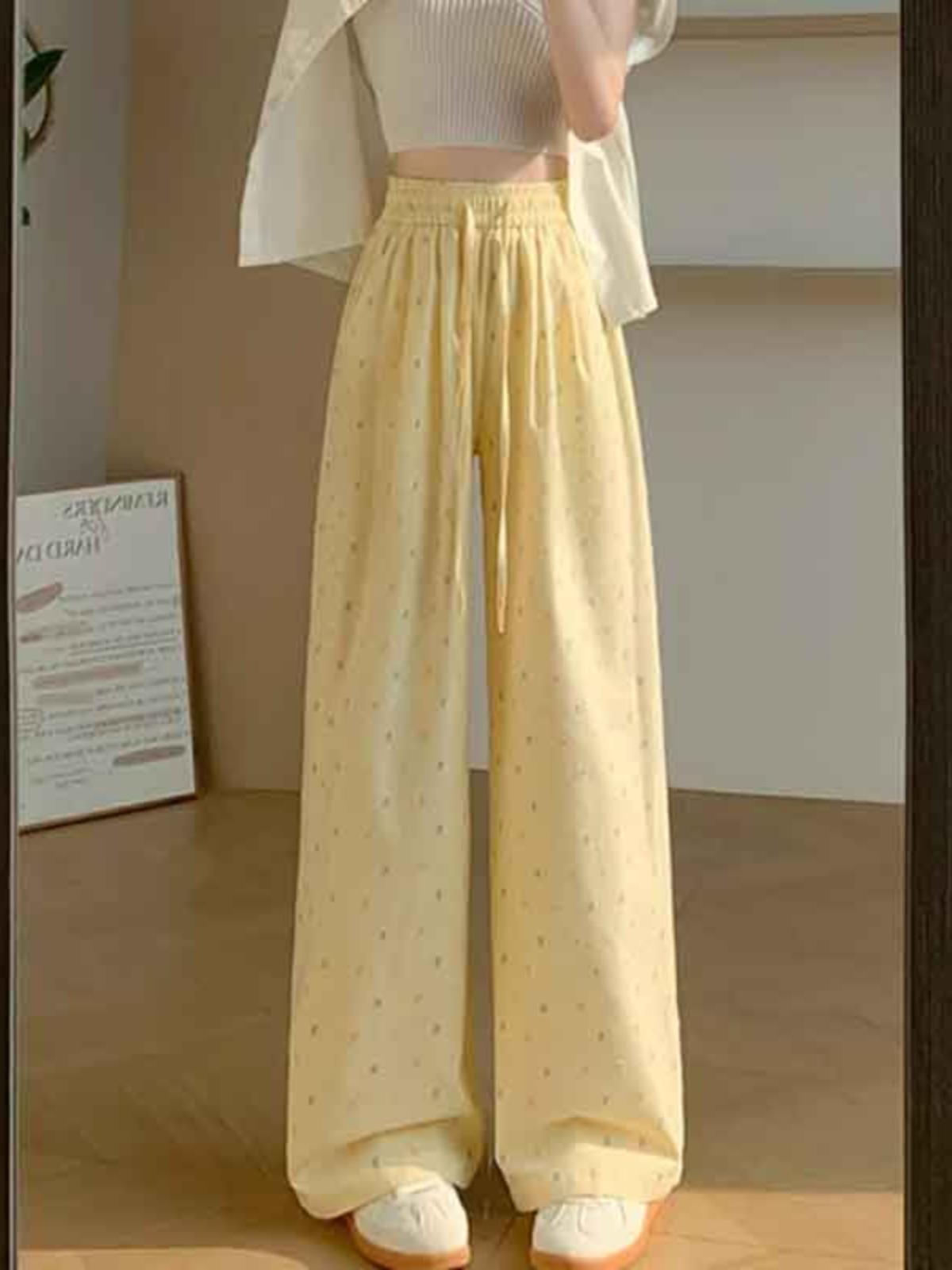 

Women s High-End Niche Plaid Wide-Leg Floor-Length Pants - Petite Straight-Leg Dopamine Color, 145cm 2XL (126-145 jin)