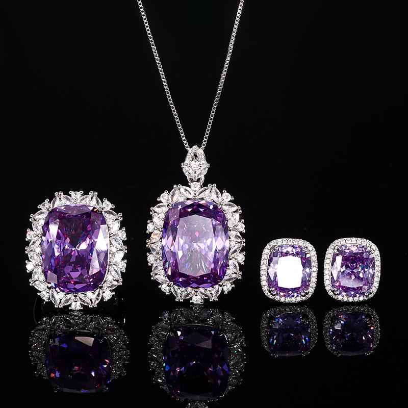 Jewelry Copper Bottom Gold-Plated Simulation Bird'S Nest Cut Purple Diamond Temperament Set 15 * 20-10 * 12