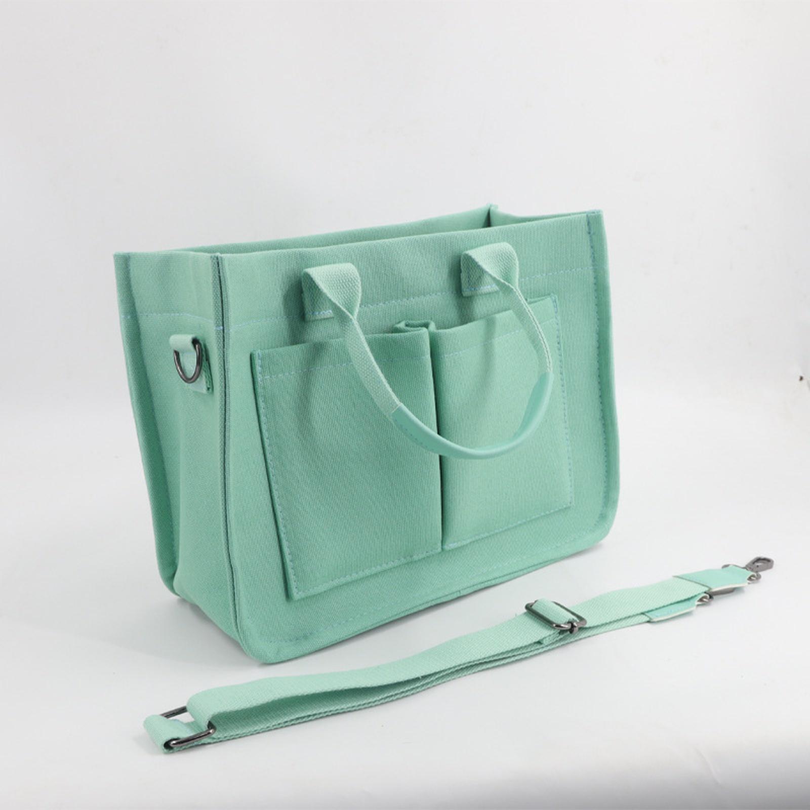 

Women Retro Top Handle Bag Large Capacity Canvas Fashion Shoulder Bag Solid Color Adjustable Strap Square Commuting Bag One Size