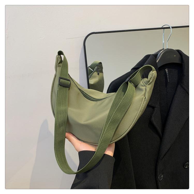 Women Solid Color Zipper Dumpling Bun Crossbody Bag Leisure Inclined Shoulder Bags Adjustable Band Strap Armpit Handbag