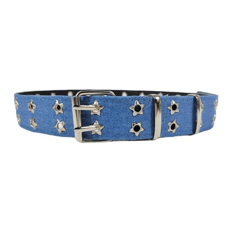 

Adjustable Star Waist Belt with Star Silver Studs Detailing for Rock Music Lover Festivals and Nightclubs Waistband джинсовий синього кольору