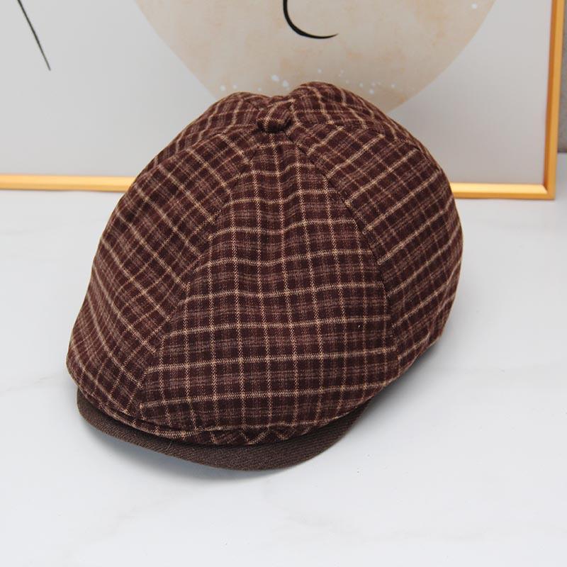 Retro plaid forward hat women's autumn and winter new literary and versatile cap shows the face small street painter hat tide