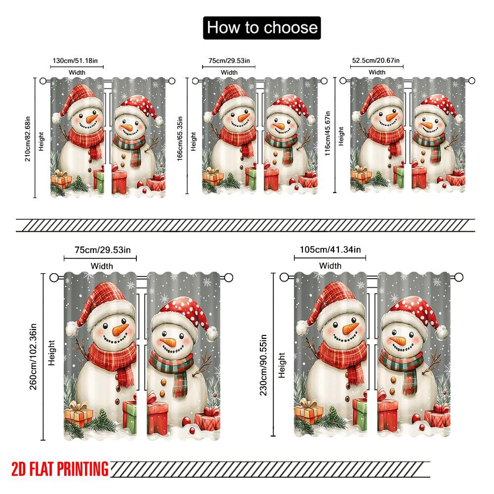 2pcs,2D Plane Printing Minimalist Curtains Cute Snowmen Christmas Presents_a Versatile Fabric (without Rod) Outdoor Decorations