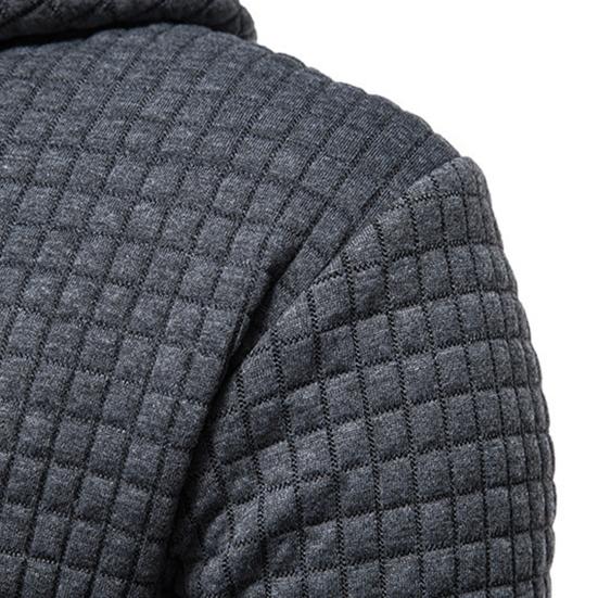 Long Sleeves Drawstring Pocket Waffle Fabric Men Sweatshirt Spring Autumn Plaid Quilting Solid Color Hoodie