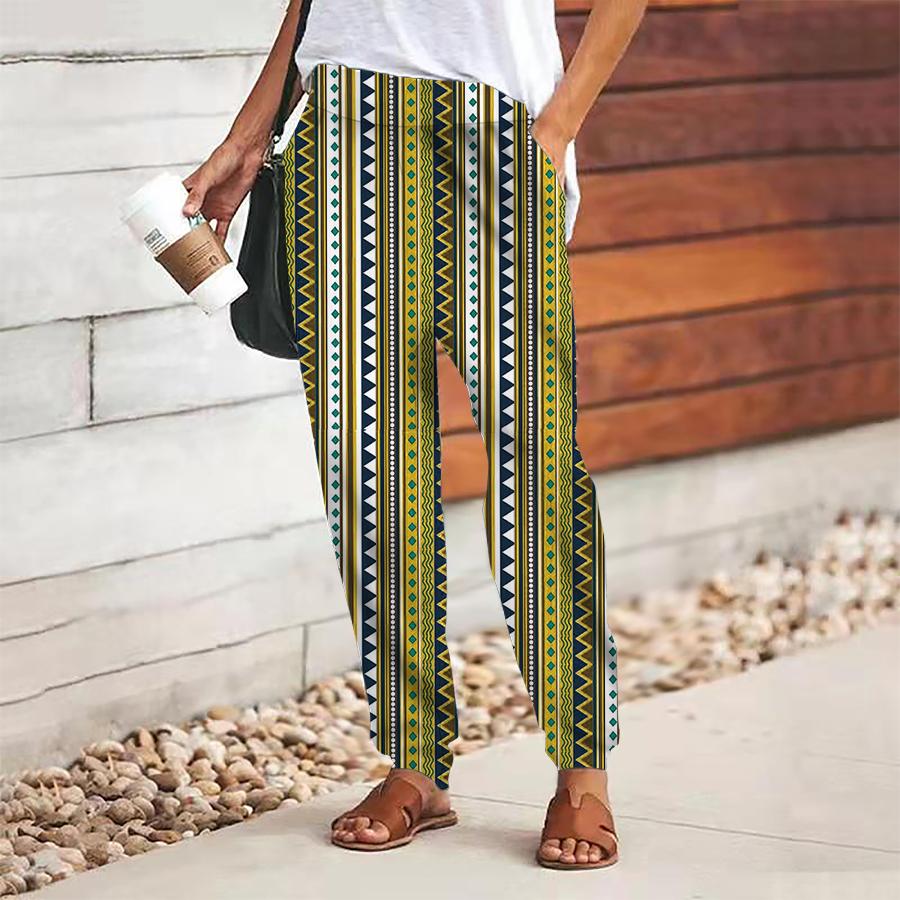 

Женские брюки в стиле ретро с принтом, на шнуровке, с эластичной талией, свободные, повседневные длинные брюки, брюки с карманами 8XL жёлтый