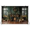 Christmas Fireplace Background Photography Tree Gift Socks Green Wall Baby Photo Backdrops Room Decorations Photobooth