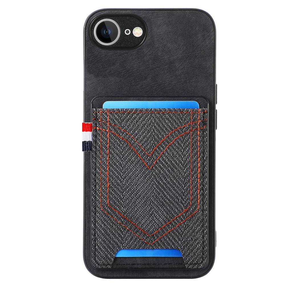 For iPhone 16e Phone Case Retro Jean Cloth Texture Leather Back Cover with Card Holder