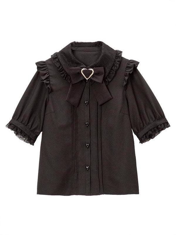 European Cute Japanese Bow Ruffle Long Sleeve Women's Shirt