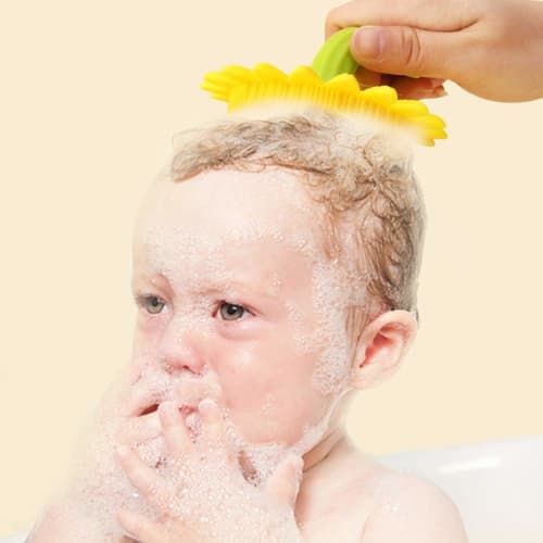 PULABO Practical and Durable Premium Sunflower Cradle Cap Brush with Silicone Scalp Massager and Suction Cup Design for Baby Dry Skin and Eczema, Newb