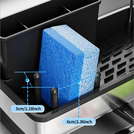 Stainless Steel Sponge Holder Sink Rack Large Capacity Rust-Resistant Self-Draining Multi-Functional Kitchen Storage Rack
