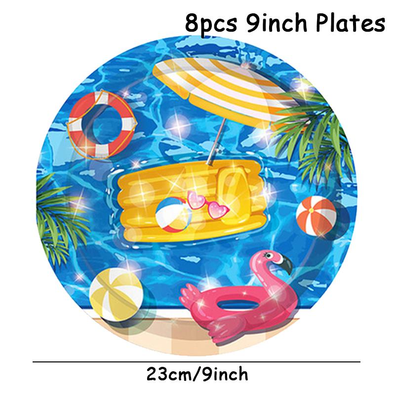 Hawaiian Summer Pool Swimming Circle Theme Disposable Tableware 2025 Birthday Anniversary Celebration Decoration Party Supplies