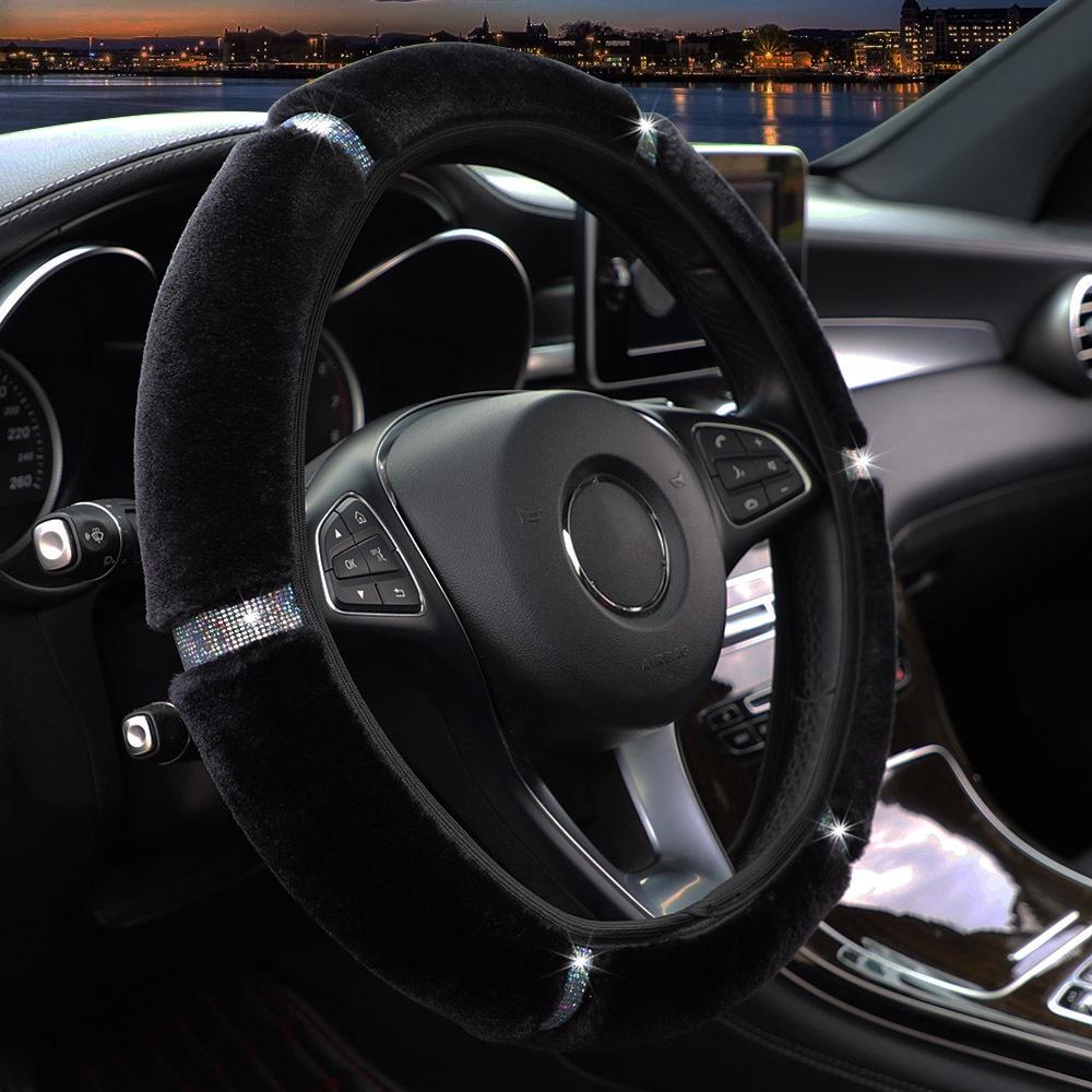 Car Steering Wheel Cover Plush Imitation Diamond Female No Inner Ring Elastic Belt Cover