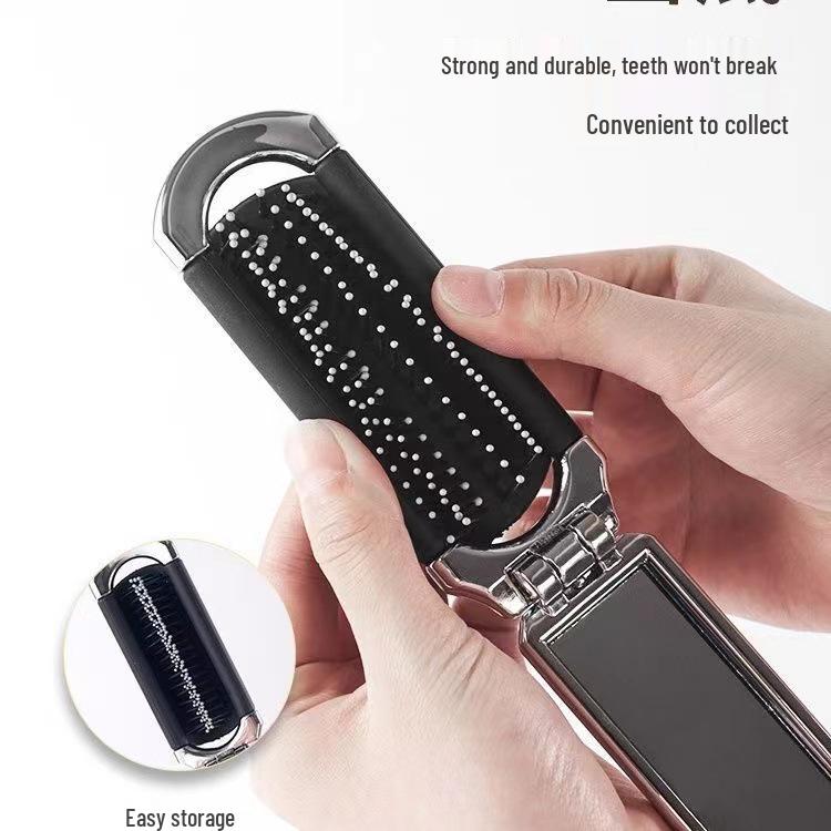Portable Folding Comb with Makeup Mirror - Compact Travel Comb for Girls with Massage Features