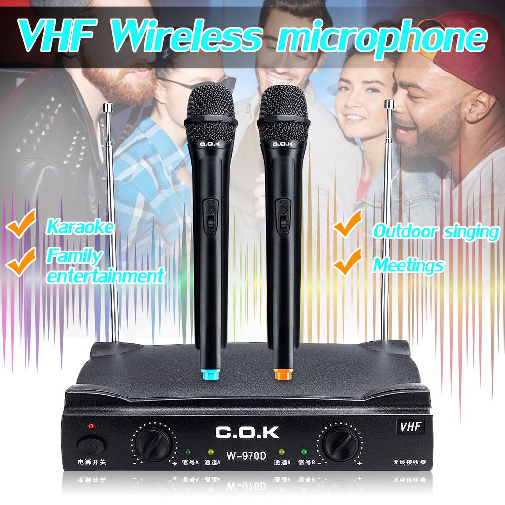 Dual VHF Handheld Wireless Microphone Karaoke Player Mic System Akku