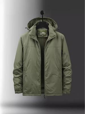 Men's Hooded Windbreaker: Plush, Thickened, Warm Cotton Jacket for Outdoor Casual Wear