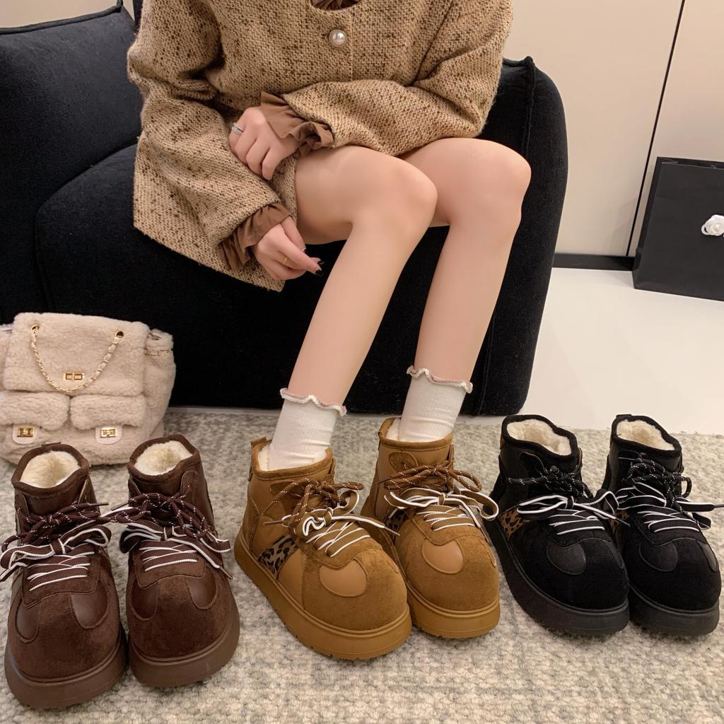 Low-top velvet warm ins Birkenstocks 22 winter new round head lace-up snow boots short boots.