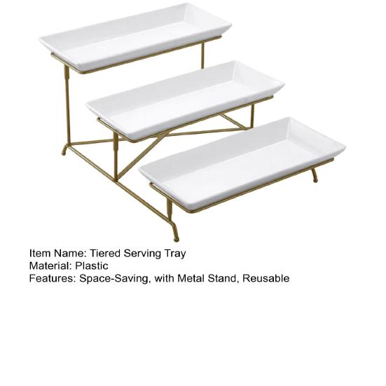 3-Tier Serving Tray Tiered Food Serving Platter Reusable Space-Saving Party Fruit Dessert Cupcake Display Holder with Metal Stand