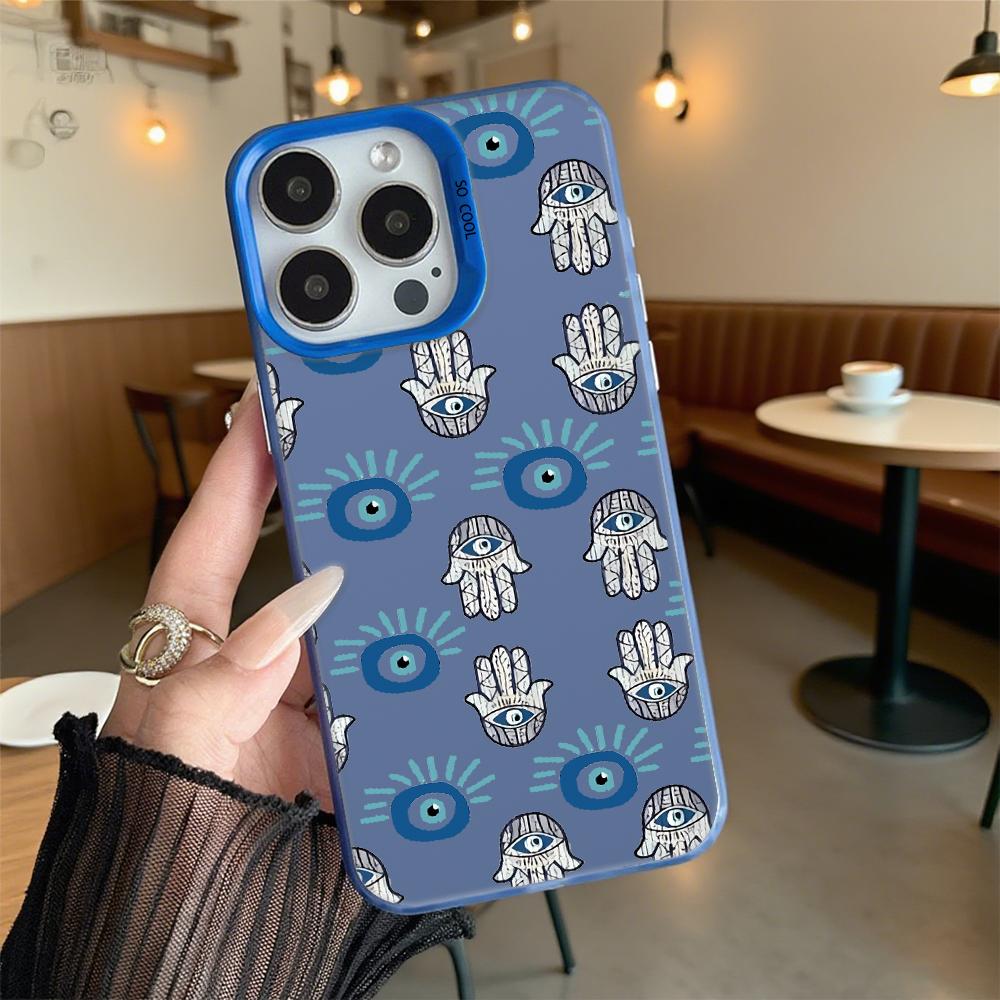 Hamsa Hand and Evil Eye Pattern Shockproof Phone Case for Iphone 16 15 14 13 12 11 Pro Max/Mini Anti-Scratch Premium Hard Cover