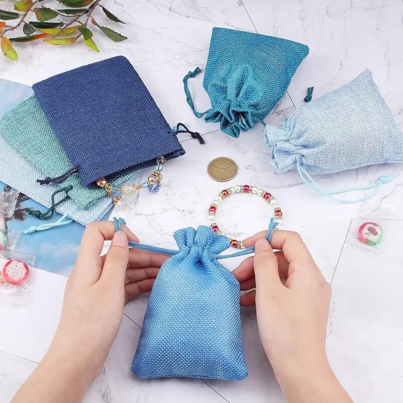 1 Stück Aufbewahrungsbeutel 7x9/10x14/13x18cm Leinen Jute Geschenkverpackungsbeutel Sackleinen Geschenk Bunte Kordelzugbeutel