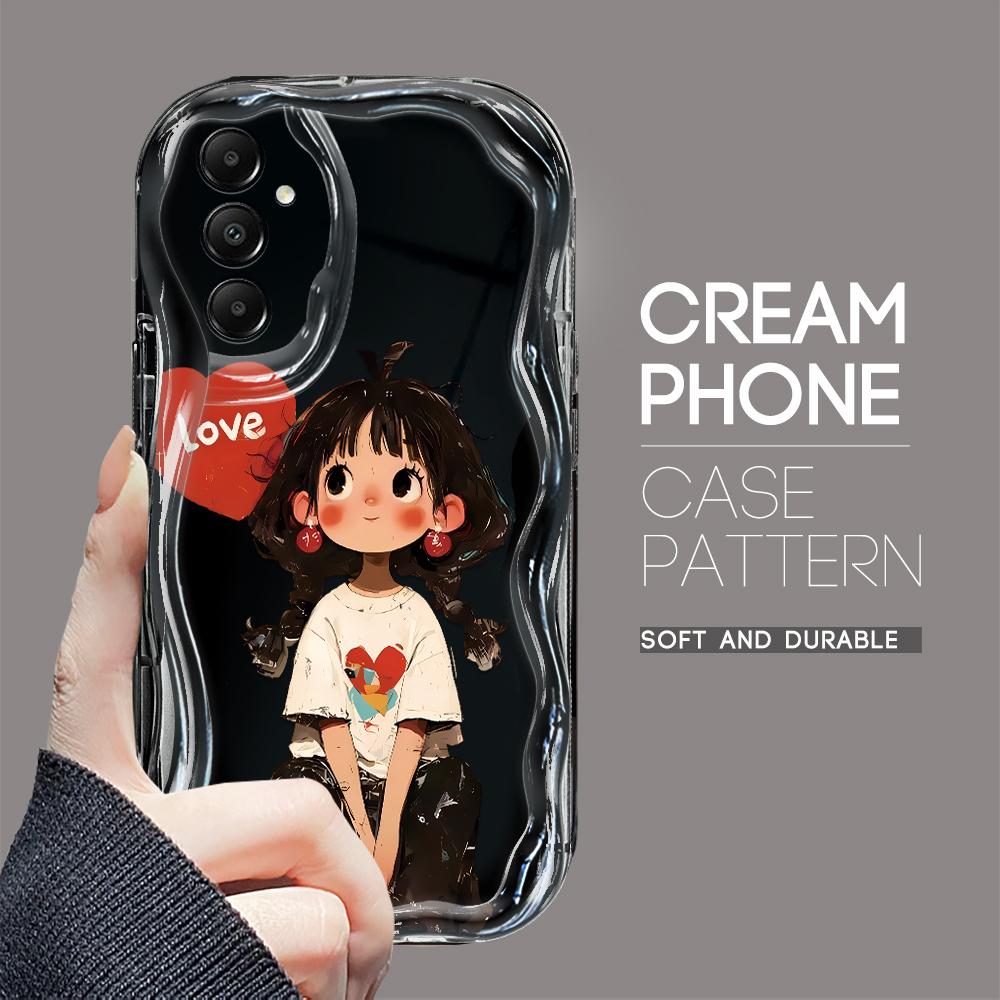 Cute Cartoon Pattern Cream Texture Casing Wavy Edge Soft Silicone Cover Phone Case for Samsung