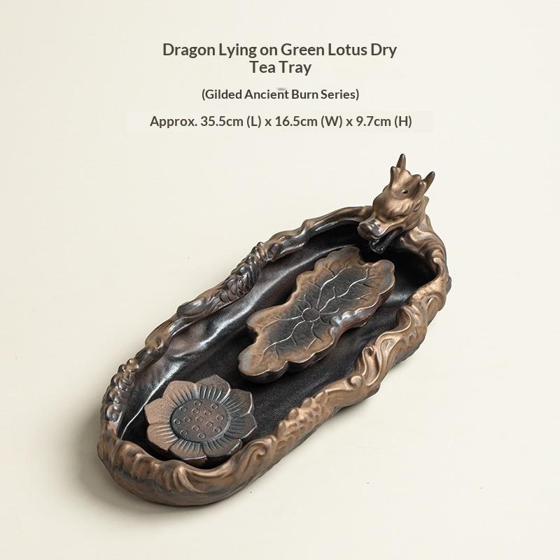 

Dragon Lying on Lotus Dry Soaking Tray Retro Coarse Pottery Water Storage Tea Tray Kung Fu Tea Set Accessories Tea Table