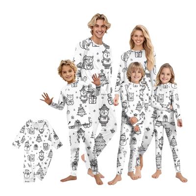 DIY Hand Painted Colorable-Parent-child Outfit - Print Round Neck Parent-child Long Sleeve Long Pants Home Clothes Suit Spring