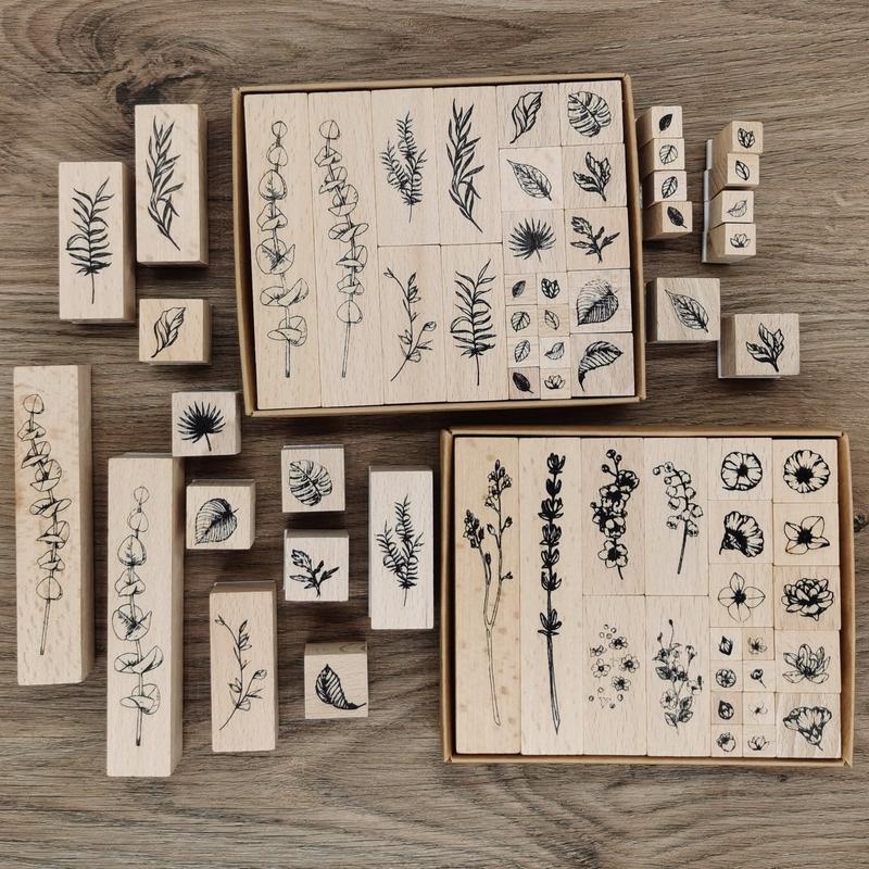 22 Stück Vintage Pflanzen- und Blumen-Tagebuchstempel, Holzstempel für Scrapbooking, Kartendekoration, Prägung, Basteln, Standardstempel