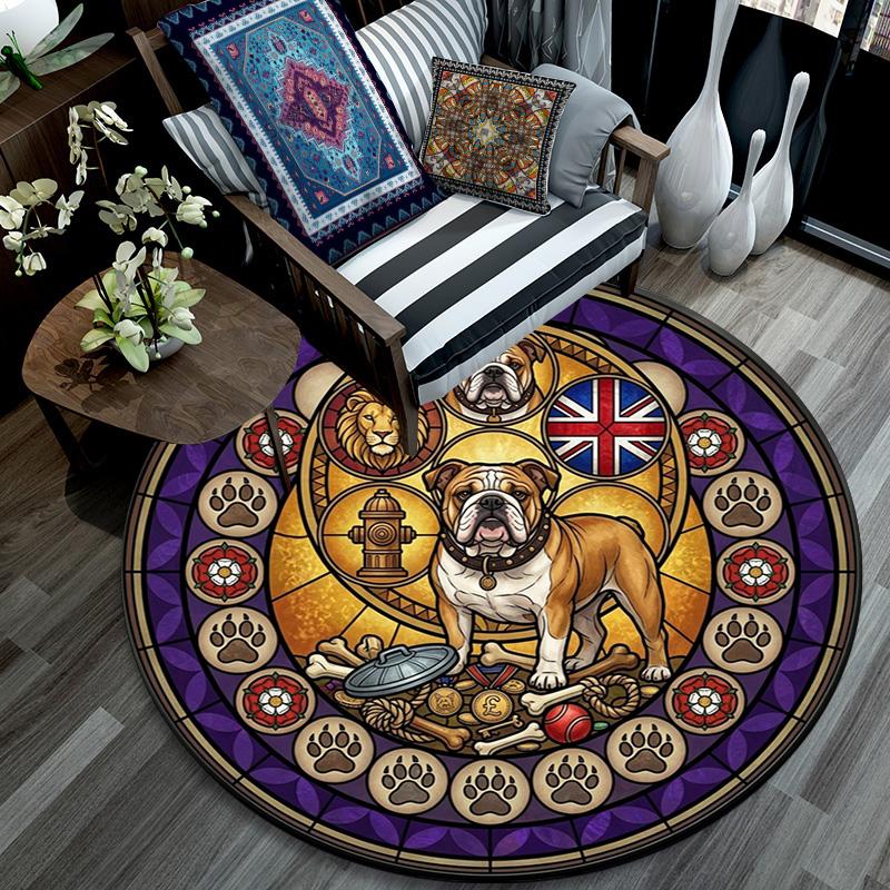 Bulldog Heritage Symbols Round Area Rug Under Office Chairs Bedroom Living Room Home Decor 80cm x 80cm