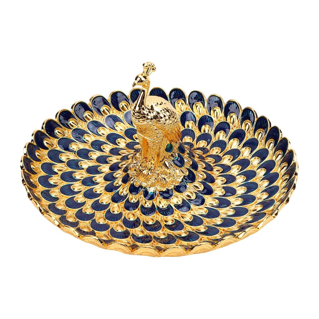 Tavă Rotundă de Servire Formă Păun Farfurie Metalică pentru Gustări Fructe Deserturi Depozitare Decor Masă Acasă Bufet Hotel Bar