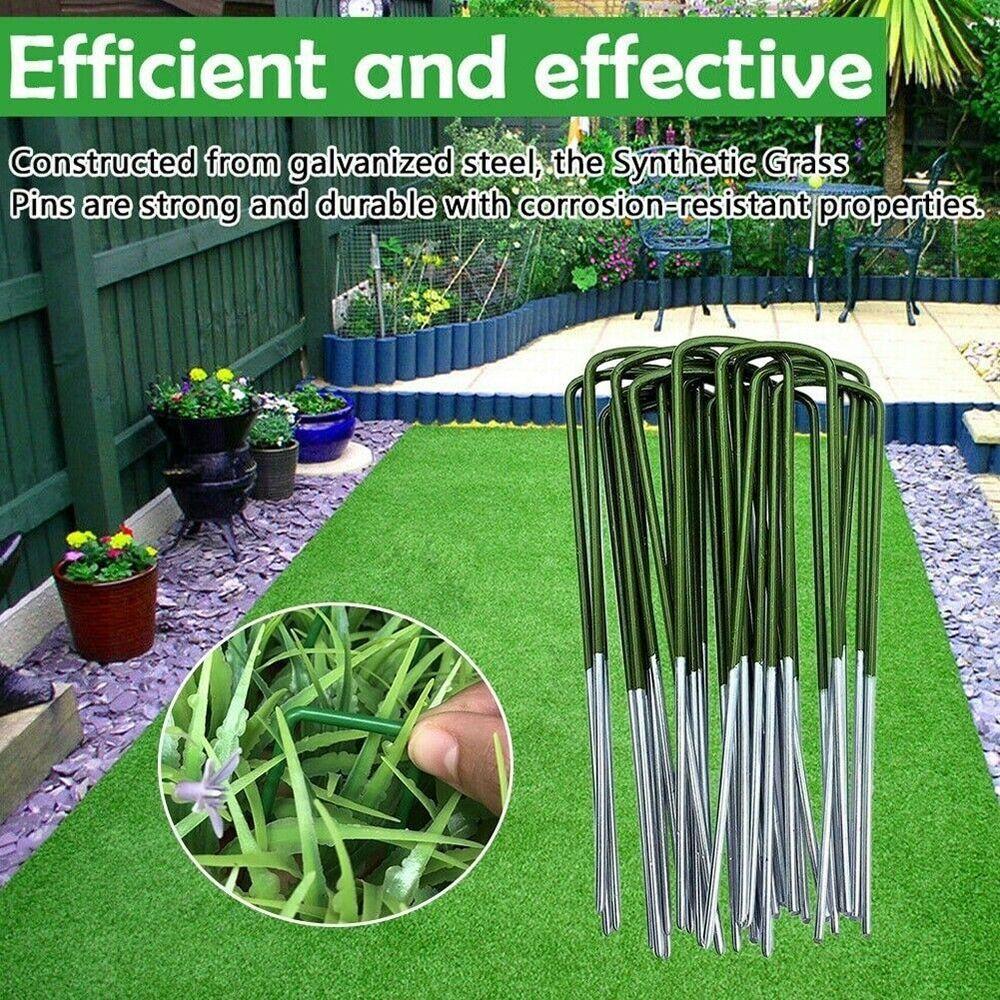 12PCS Garden Stakes Lawn Fixing Nails Green Lawn Turf Pegs Staples  for Artificial Grass
