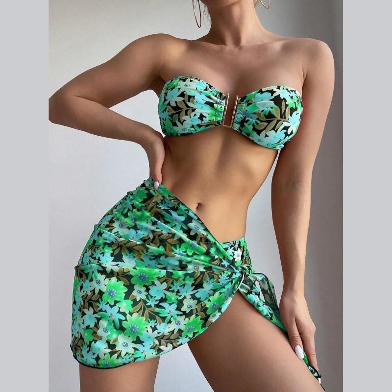 Swimsuit Women's Split Metal U-shaped Bikini Three-piece Printed