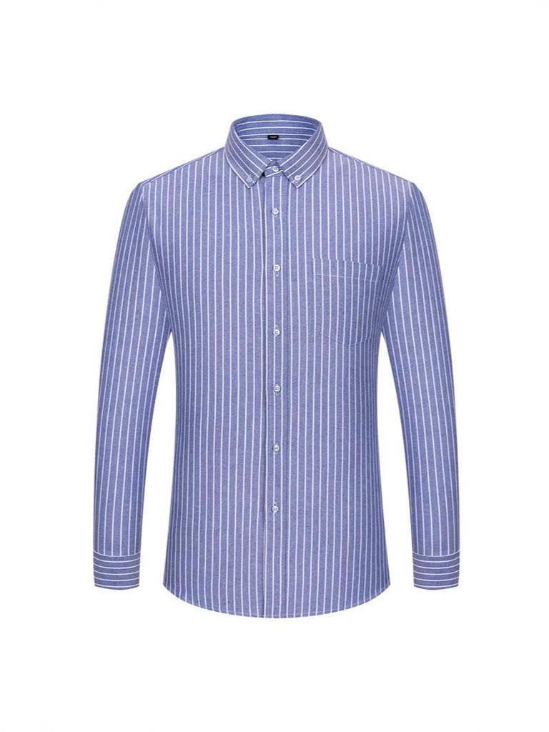 2025 Men's Striped Cotton Oxford Long Sleeve Button-Down Cardigan Shirt, Plus Size Available