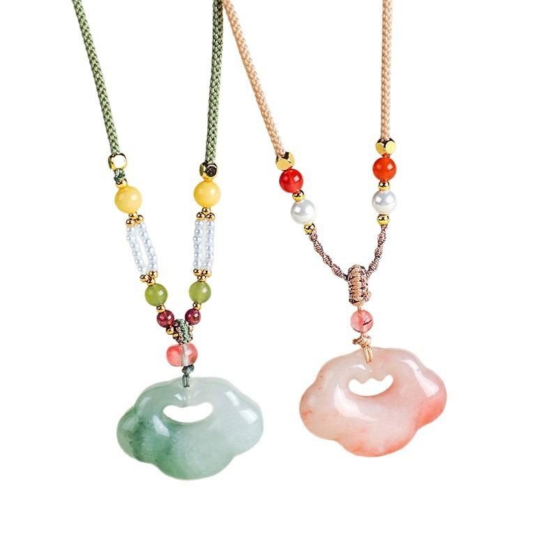 New Chinese Style Light Luxury Natural Jade Agate Ruyi Lock Pendant Necklace For Women