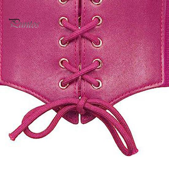 Women Corset Elastic Waistband Lace-up Wide Belt Solid Color Imitation Leather Outfits Dresses Tops Waist Cincher