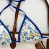 1011 European and American Bikini Sexy Print High Split Neck Halter Swimsuit Bikini