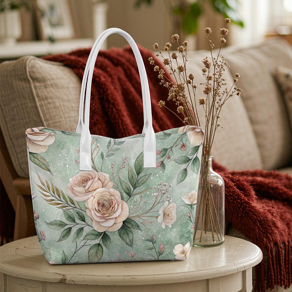 Elegant Floral Printed Tote Bag Fashion Casual Daily Carry Handbag for Ladies Outdoor Shopping