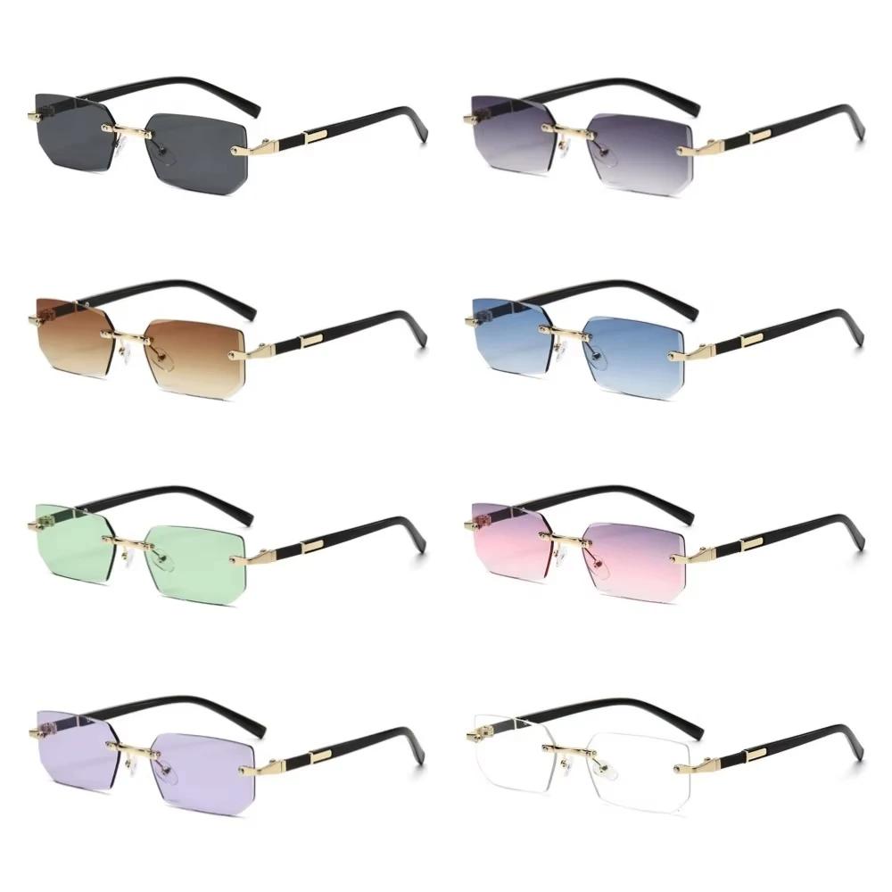 Randlose Sonnenbrille, rechteckig, modisch, beliebt, für Damen und Herren, kleine quadratische Sonnenbrille für Damen und Herren, Sommerreisende, Oculos