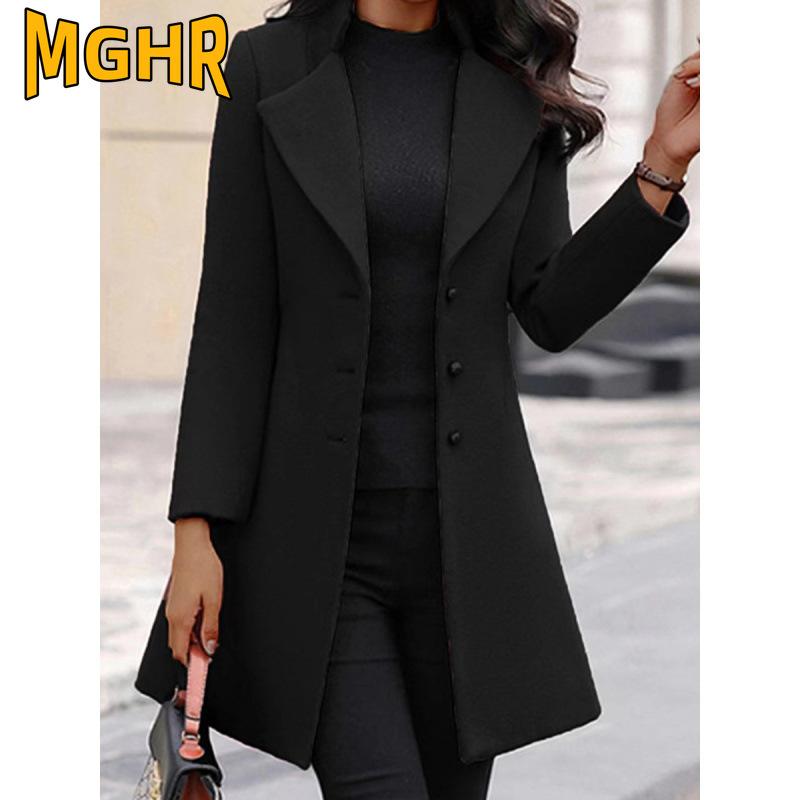 MGHR Jaquetas e casacos femininos vintage casual cor sólida estampa outono inverno manga comprida gola polo