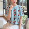 Women Casual Round Neck Floral Print Summer Short Sleeve Blouse