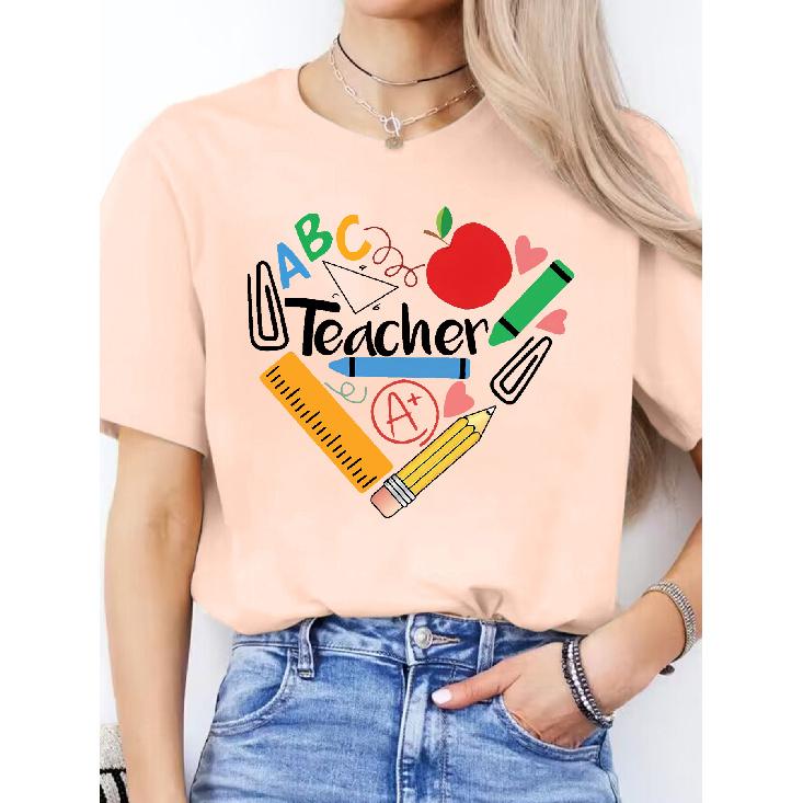 Spanish letter print spring-summer casual wear T Round-neck short-sleeve sports shirt T Women's T-shirt