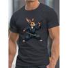 Samurai Bunny Martial Arts Graphic Tee for Men Navy Blue Short Sleeve Summer Casual T-Shirt